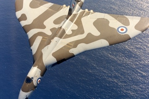 XM647 of the Near East Air Force Bomber Wing, RAF Akrotiri, off the coast of Cyprus in the 1970s. (Crown Copyright)